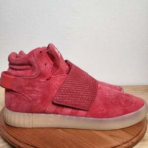 Adidas Tubular Invader Strap Shoes Mens Size 13 Red Suede Mid Top BB5039